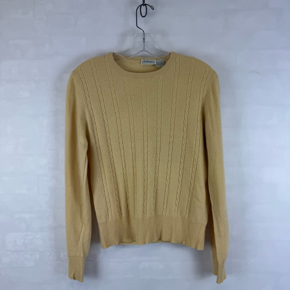 Saks Fifth Avenue 100% Cashmere Cable‎ Knit Sweater Yellow Women’s Size L